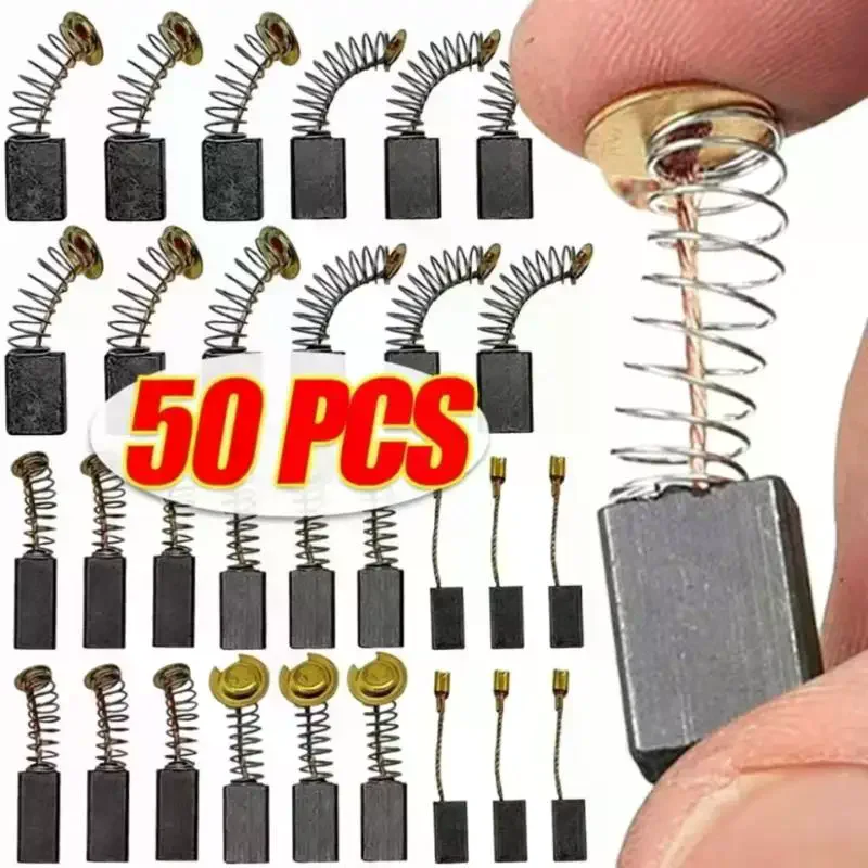 Heavy-Duty Carbon Brushes: 50Pcs With Metal Bases For Drills Sanders Grinders Motor Repair Parts