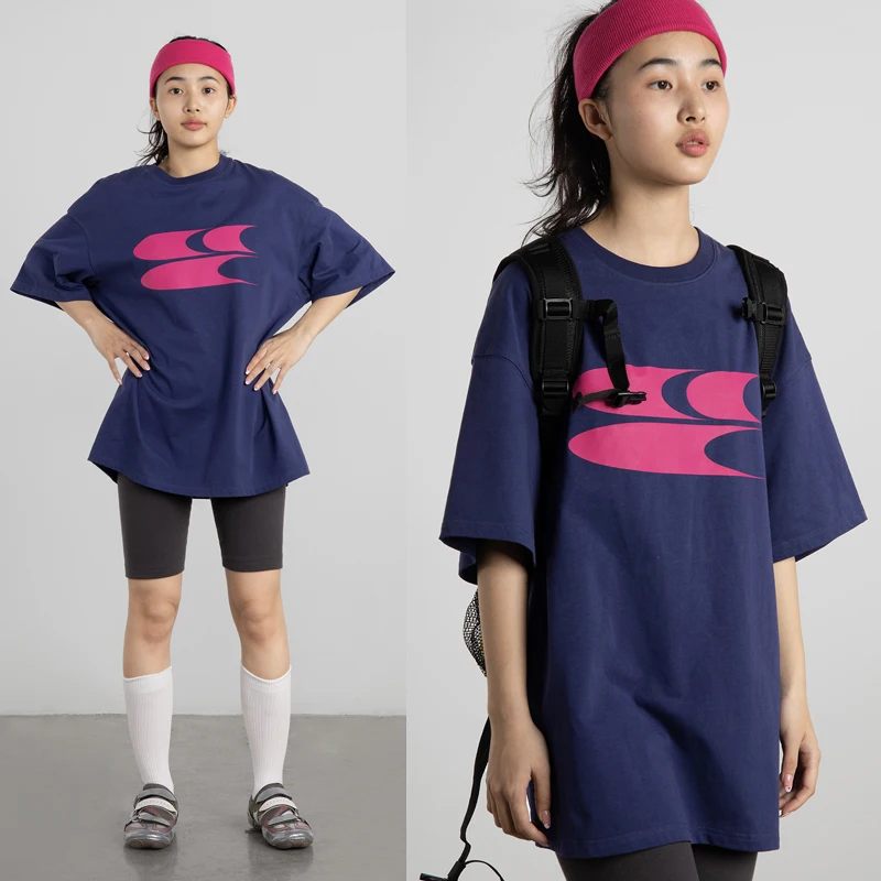 

Crnenter Color Matched Fabric Upade Loose oulder T-irt Couple's Casual Print round Ne ort Sve Summer Tee