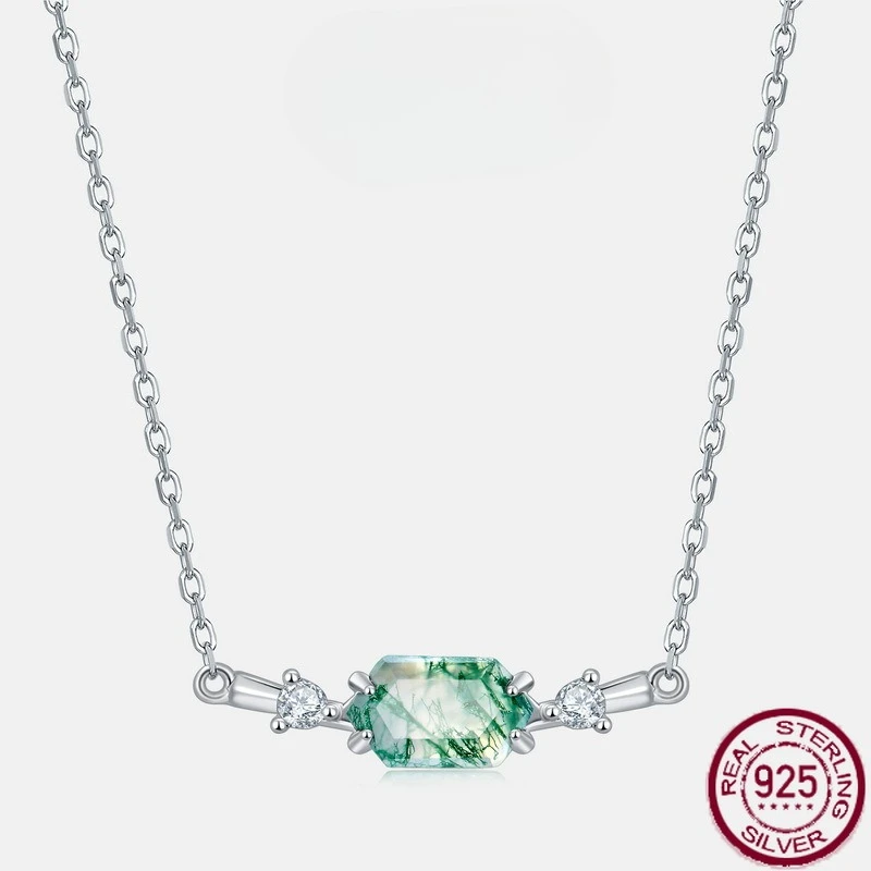 

Новые когти из чистого серебра S925, геометрические натуральные водные травы, агатовые когти, инкрустированные зеленым мохом, цепочка на ключицу, свадебные украшения в стиле ретро