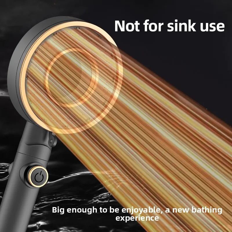 

3-режимная ручная насадка для душа с остановкой воды в один клик, режимами смешанного/дождя/распыления и стильный черно-золотой дизайн для роскошного душа