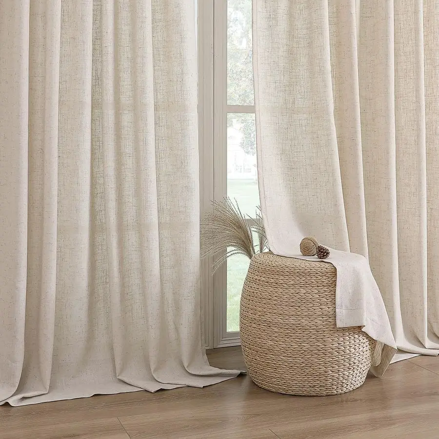 Linen Curtains 84 Inch Length for Living Room 2 Panel Set Neutral Modern Farmhouse Window Privacy Light Filtering Drapes for Far