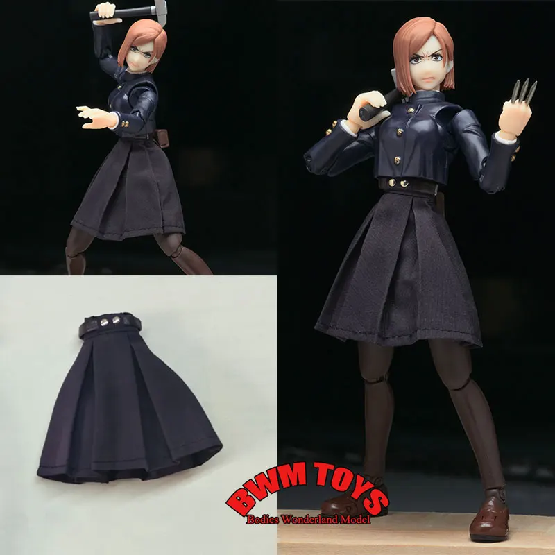 (No Figure)1/12 Scale Female Soldier Anime Nobara Half Body Pleated Skirt Clothes For 6inch SHF Action Figure Doll