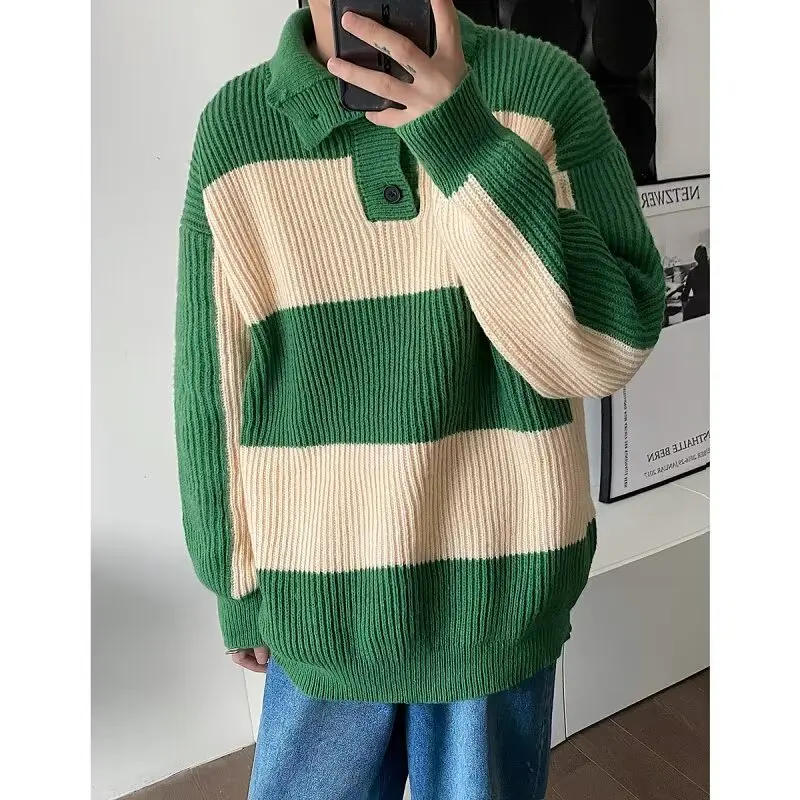 

Очень большой трикотаж с полосатым воротником 250, повседневный корейский мужской базовый слой, верхняя одежда из полиэфирного волокна, зима