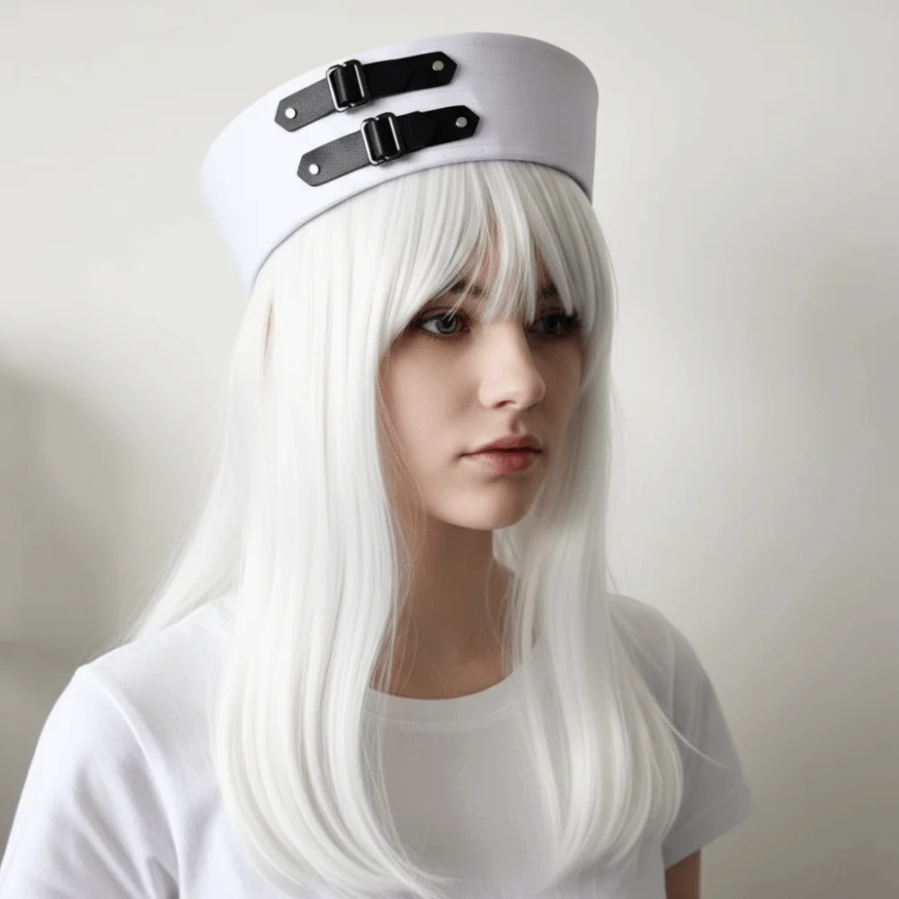 Festival Black Leather Buckle Sailor Hat Sweet Versatile Captain Hat PU Chain Y2K Vintage Beret Seaside Photos