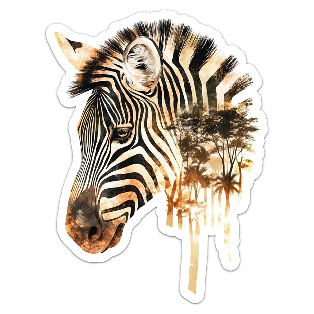 Double Exposure Zebra Wild Animal Vinyl Car Sticker Decorative Decal for Truck Window and Travel Case Exterior Decoration
