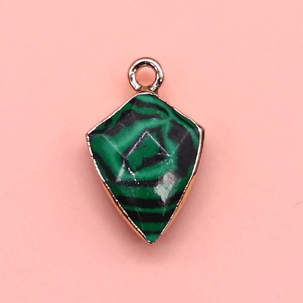 

Подвеска в форме щита из натурального малахита и бирюзы с позолоченной кромкой, 12x19 мм, для самостоятельного изготовления ожерелий и браслетов
