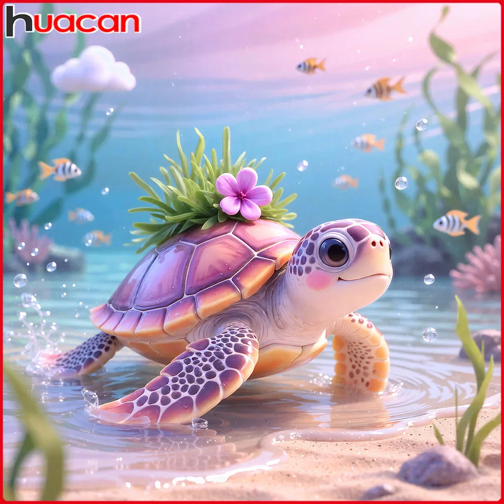 Huacan Diamant-Gemälde, Meeresschildkröte, Blume, Fisch, Diamant-Stickerei, Tier, komplette Kits, Neuheiten