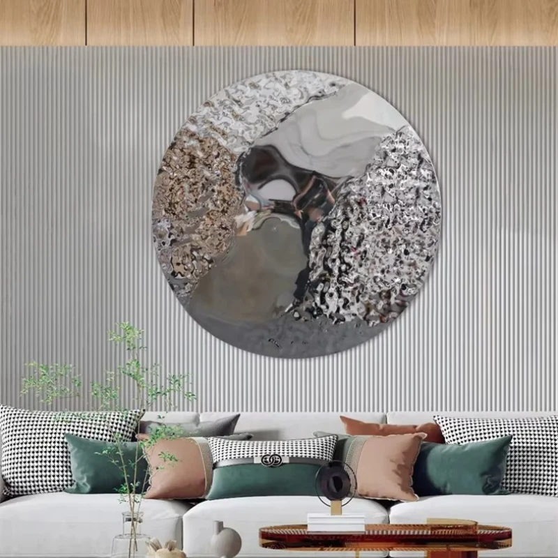 Light luxury stainless steel mirror wall decoration pendant dining room model bedroom Nordic creative art water ripple sculpture
