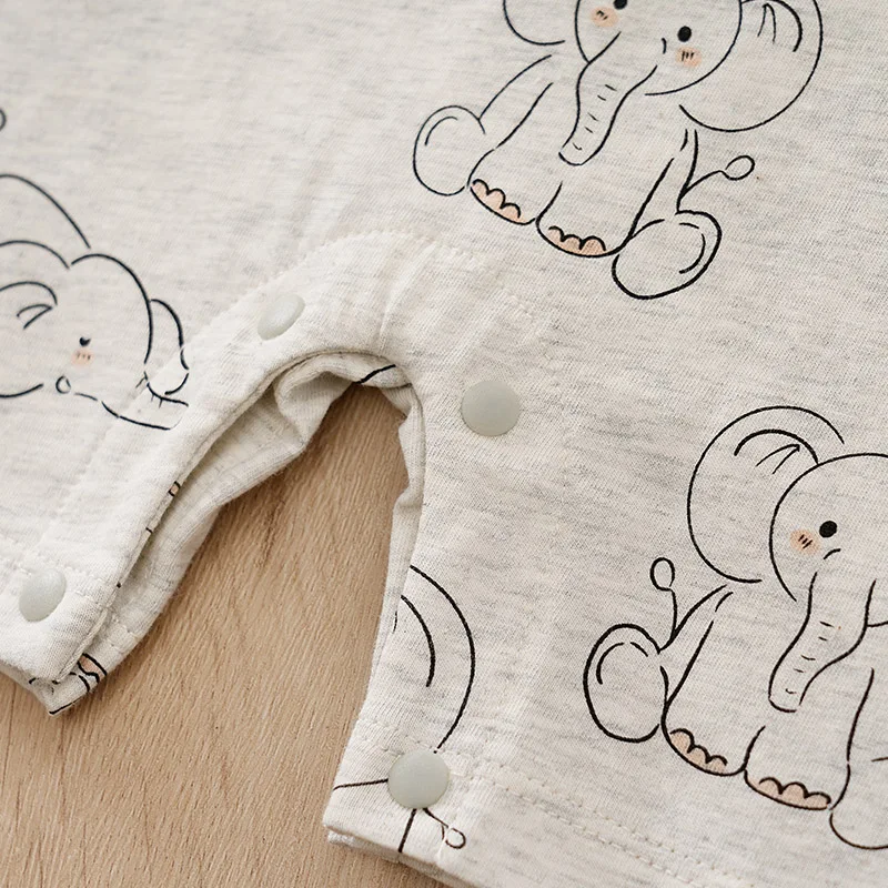 Summer Boys and Girls Cute Cartoon Elephant All Cotton Comfortable Casual Round Neck Short Sleeve Baby Bodysuit