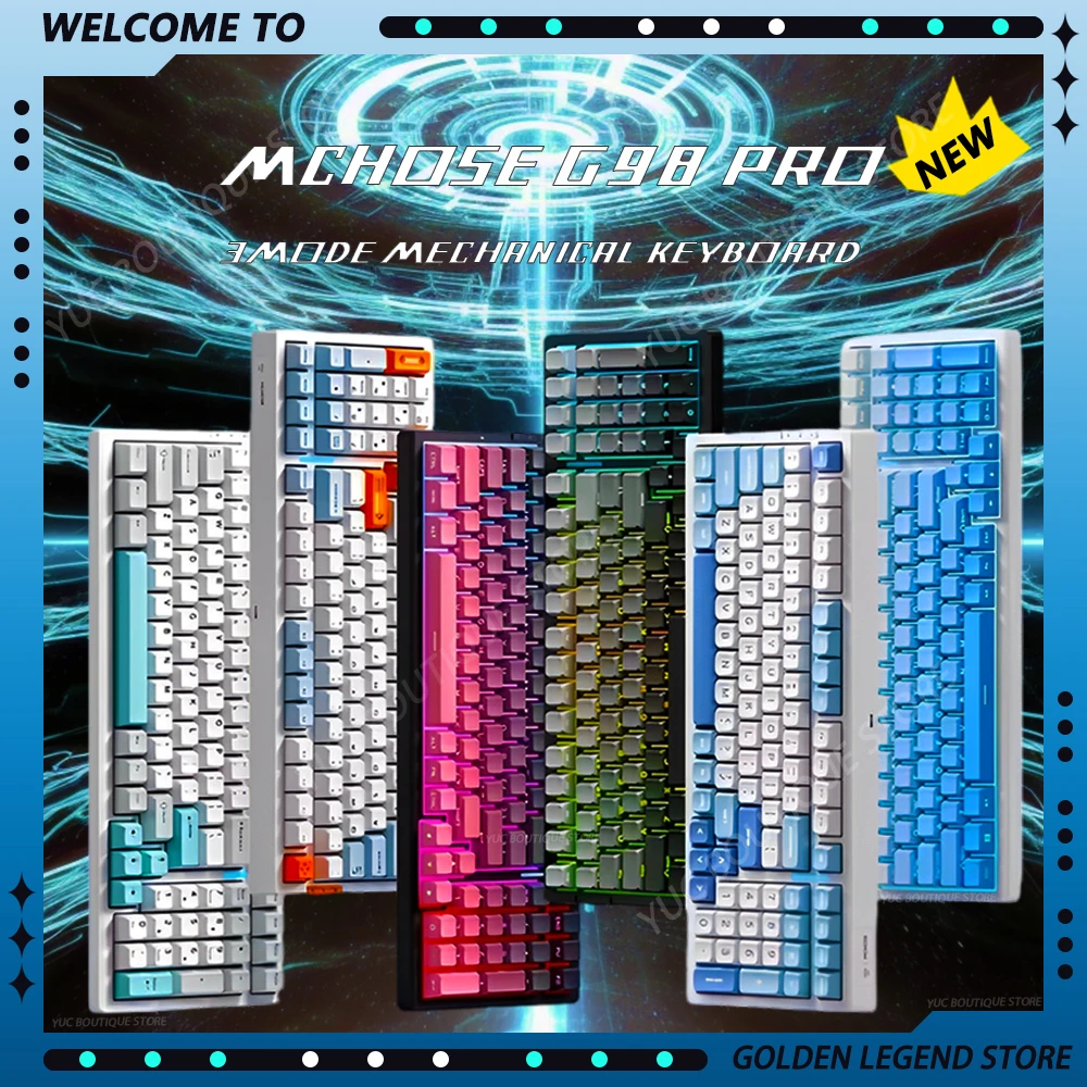 MCHOSE G98 PRO 3-mode Esports Gaming Mechanical Keyboard RGB Hot Swap Gasket Structure PBT Keycaps Customized Keyboard Gaming