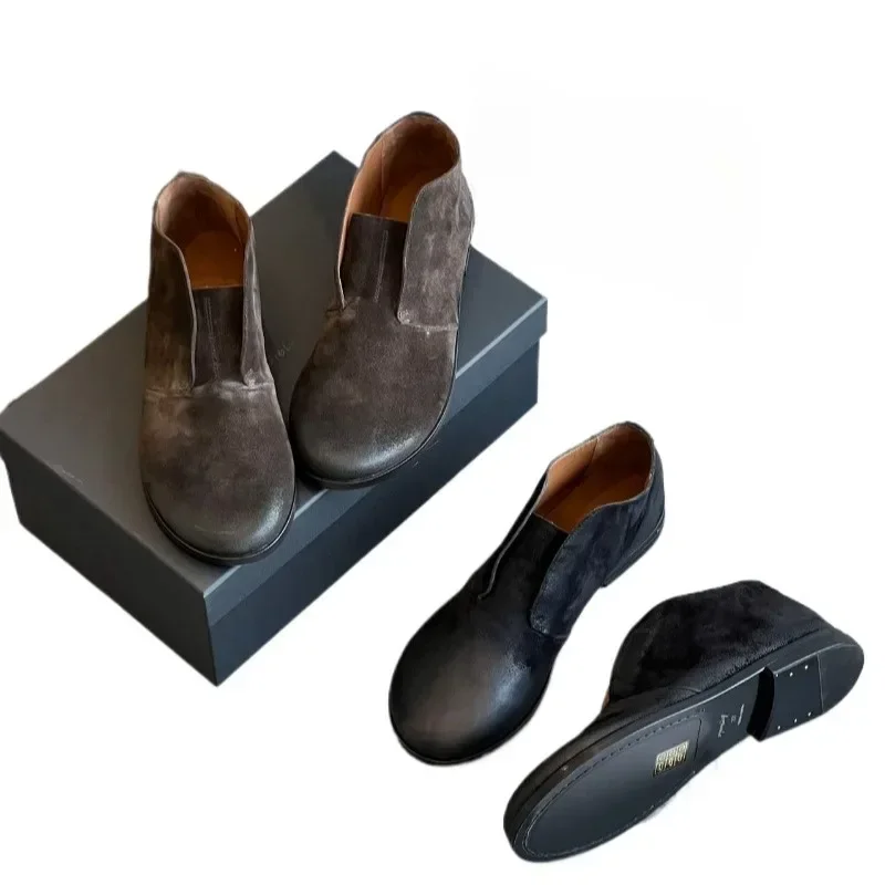 

Женские замшевые туфли в стиле ретро из натуральной коровьей замши без шнуровки с круглым носком