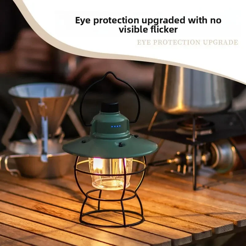 Rechargeable Retro Outdoor Camping Tent Light with Long Battery Life Portable Horse Lantern Waterproof USB Atmosphere Lamp