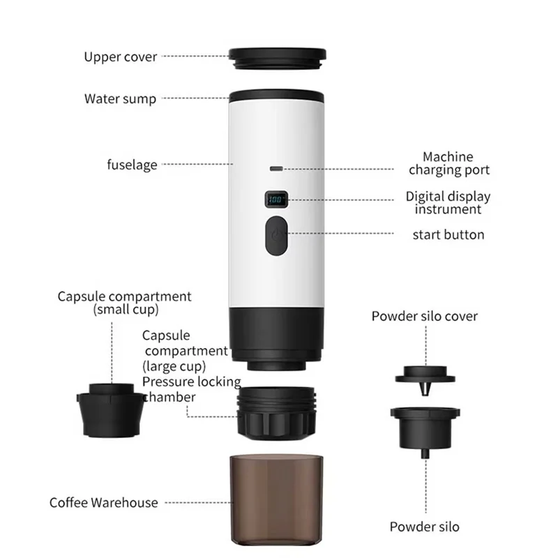 

AU-Portable Espresso Coffee Machine-Wireless,Electric For Outdoor Indoor For Car,Home& Camping, Compatible With Capsule& Powder