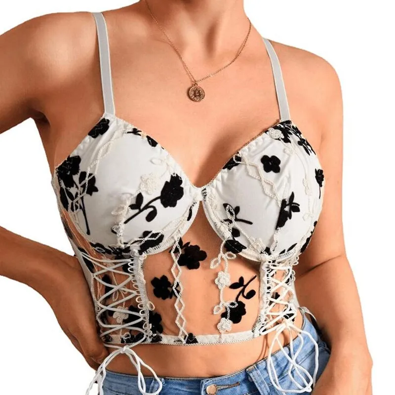 

Mesh Embroidery Backless Lace-Up Fashion Camisole Women New Lace Sexy Bustier Corset Underwear q285