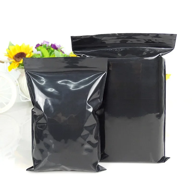 100pcs Black Plastic Ziplock Bag Black Sunproof Zip Packaging Bag PE Plastic Resealable Black Gift Bags