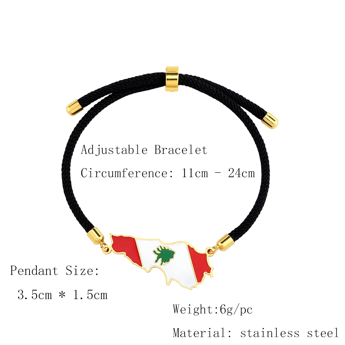 New Lebanon Map Flag Cedar Tree Pendant Adjustable Red Rope Bracelet Stainless Steel Enamel Charm Ethnic Patriotic Hand Jewelry