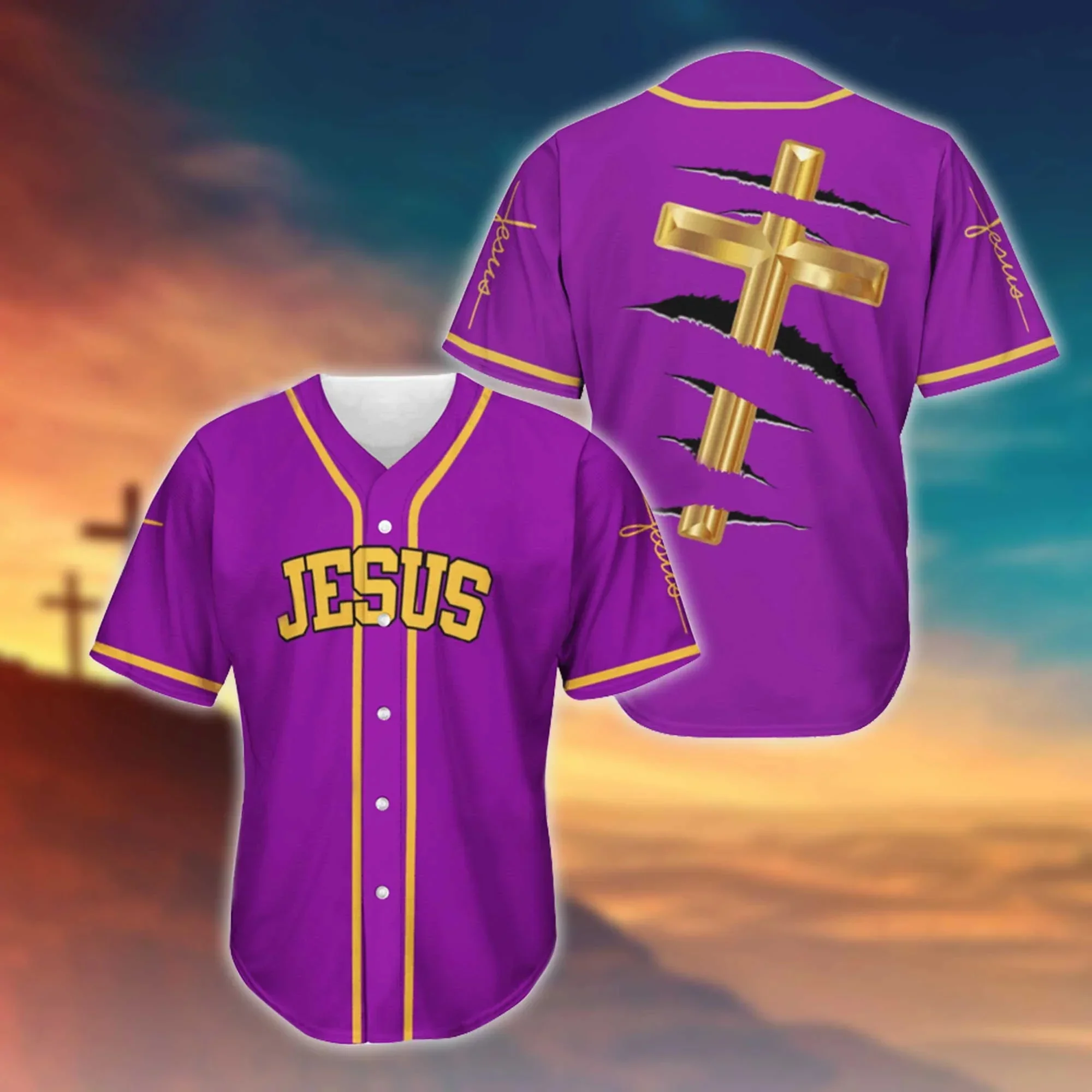 Drop shipping JESUS - CROSS IN A RED MOON 3D All Over Printed Baseball Shirt Men's Casual Baseball Jersey hip hop Tops KS-08