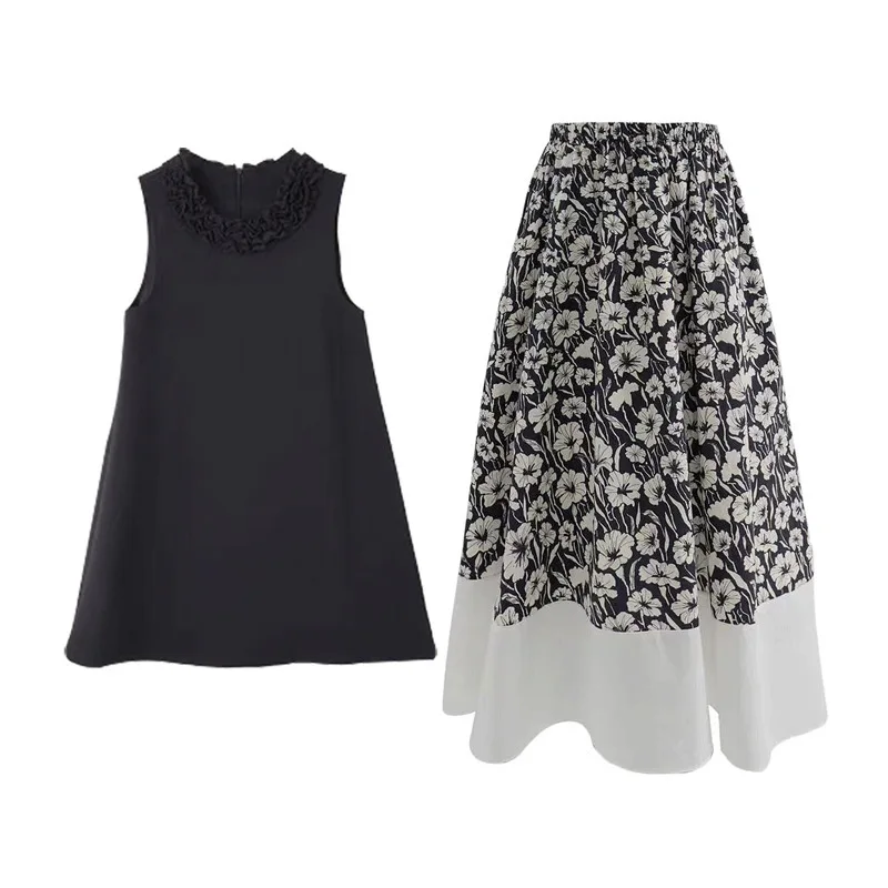 

Women's Korean Style Sleeveless Vest Floral Print Skirt Two Piece Set Summer Outfit