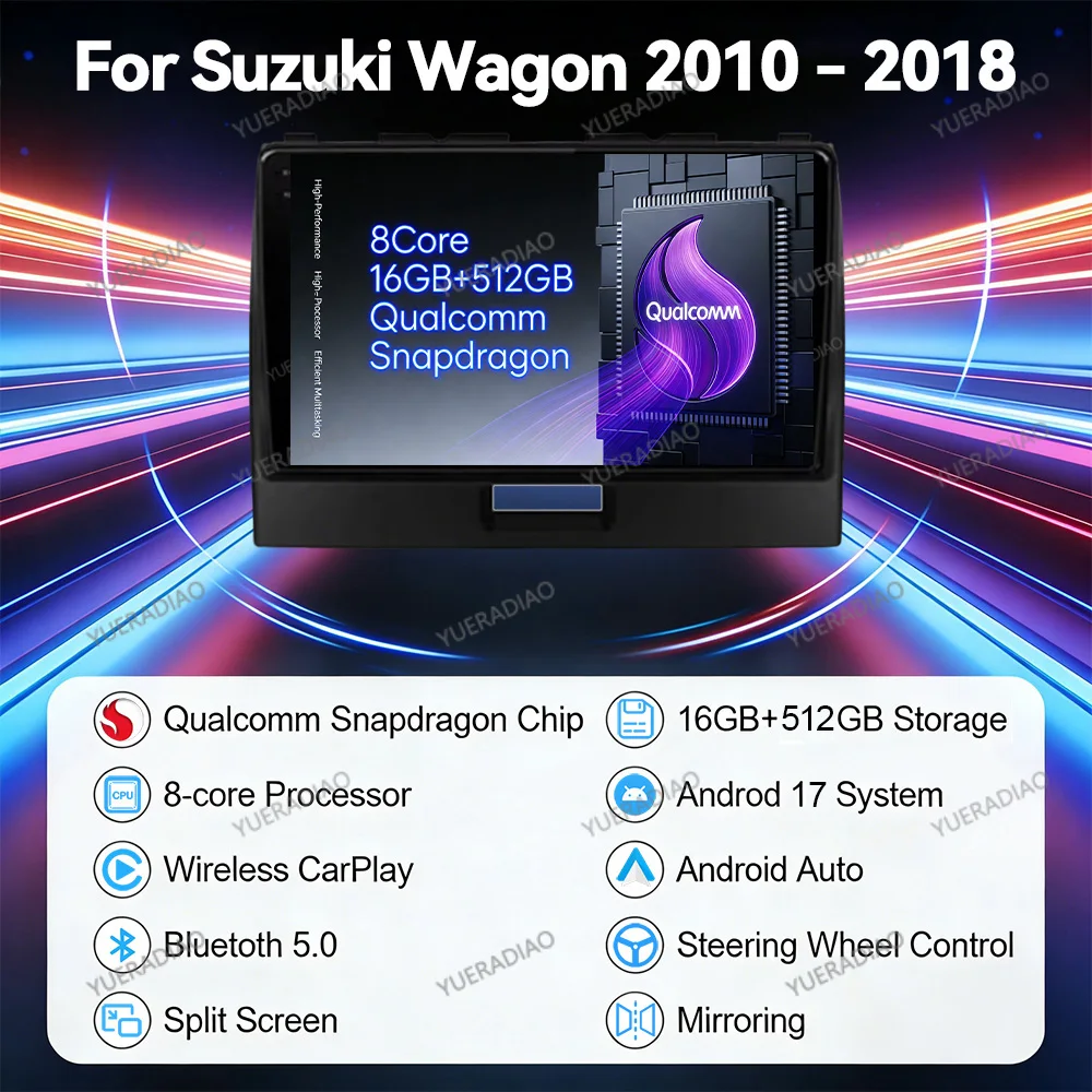 Android 17 Car Radio For SUZUKI WAGON R 2010 - 2018 Head Unit GPS NAVI 4G WIFI Qualcomm Multimedia Video Player 2DIN QLED BT