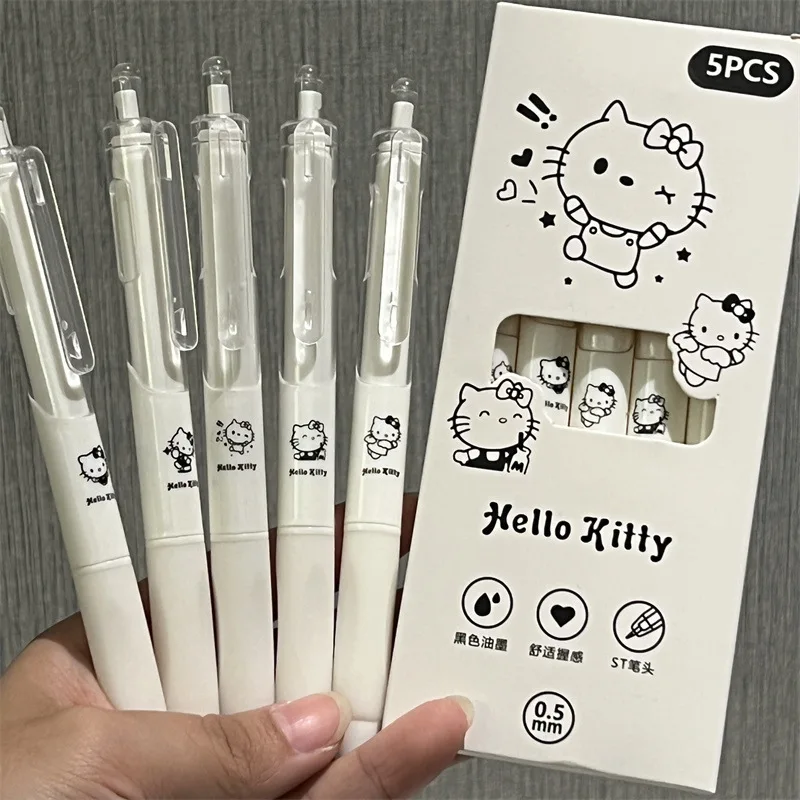 5pcs Kawaii Gel Pens Writing Smooth Quick-Drying Black Ink Aesthetic Stationery Office School Supplies Cute Ballpoint Pen