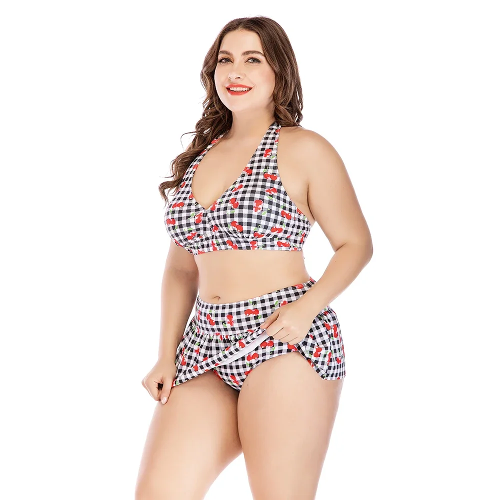 Plus Size Bikini Swimsuit Tankini Women High Waisted Push Up Two Piece Print Big Halter Swimwear 4XL for Chubby Ladies Biquinis