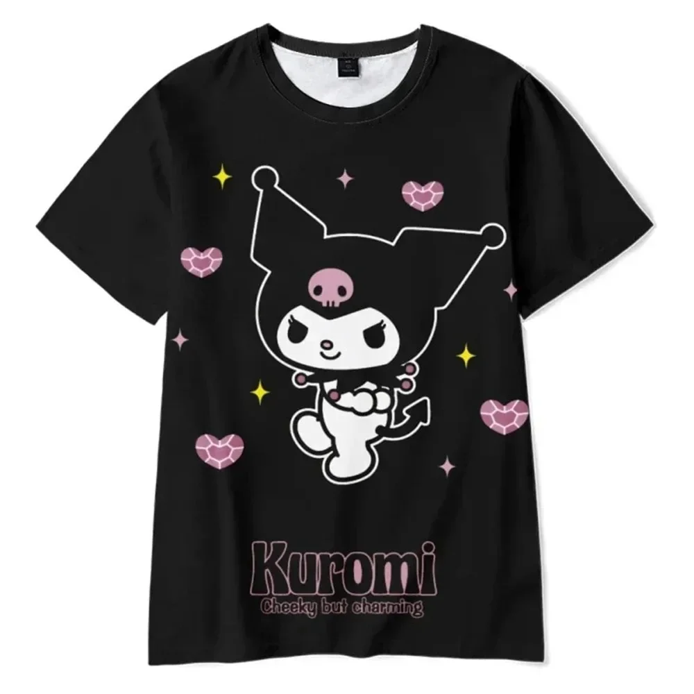 MINISO 2024 Anime Cartoon Summer Kuromi T-Shirt My Melody Hello Kitty 3D Printed Clothing Kids Girls Fashion T Shirt Casual Tops