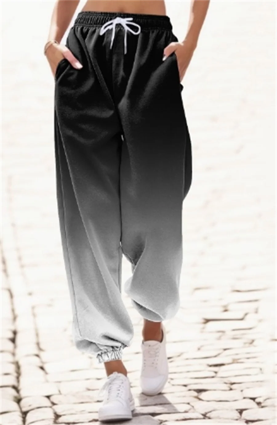 

Women's waist cinching sports pocket high waist fitness slim jogging pants casual pants wide leg pants leg binding pants
