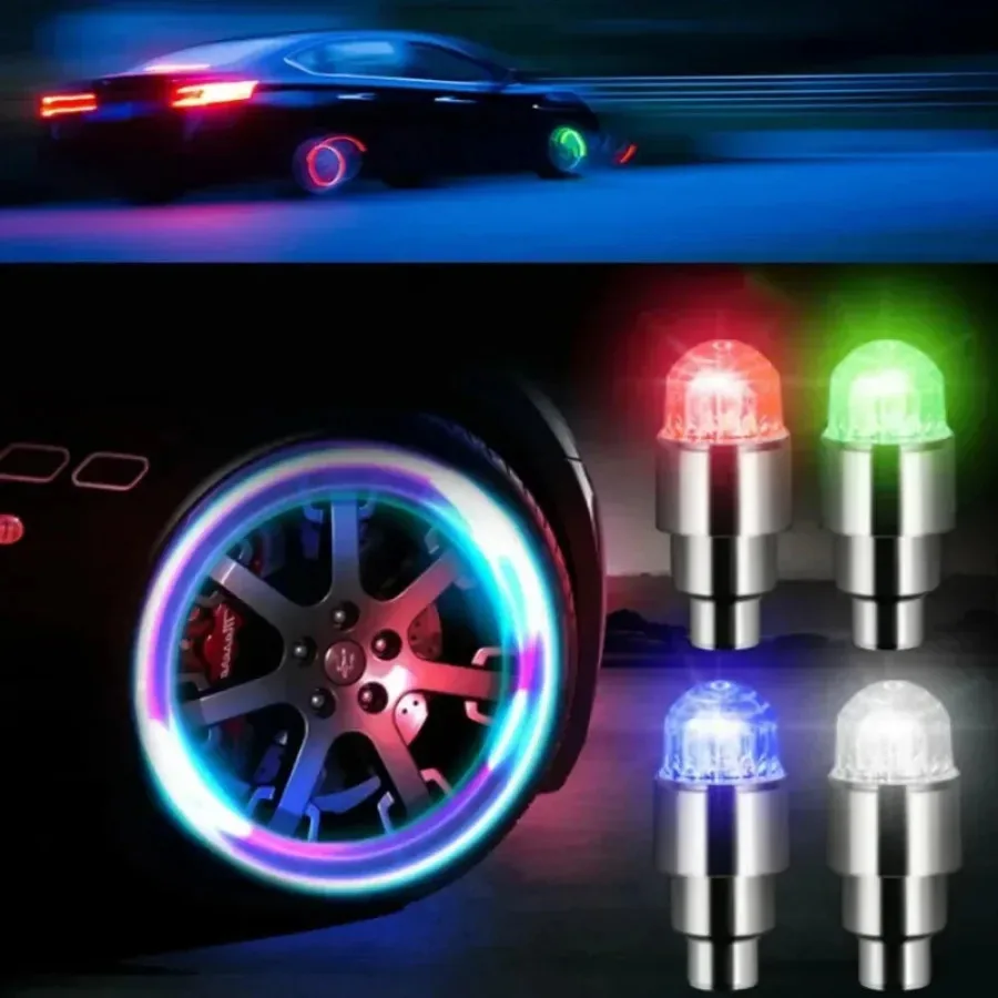 2/4PCS Auto Wheel Tire Air Valve Stem LED Lights Car Tyre Valve Stem Lamp Caps Bike Colorful Flash Lights Car Decoration