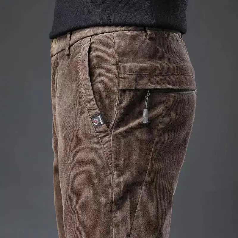 Wiosenna jesienna moda męska sztruksowa Casual spodnie Streetwear męska korew nowa zima ciepła elastyczna talia prosta spodnie w stylu Vintage