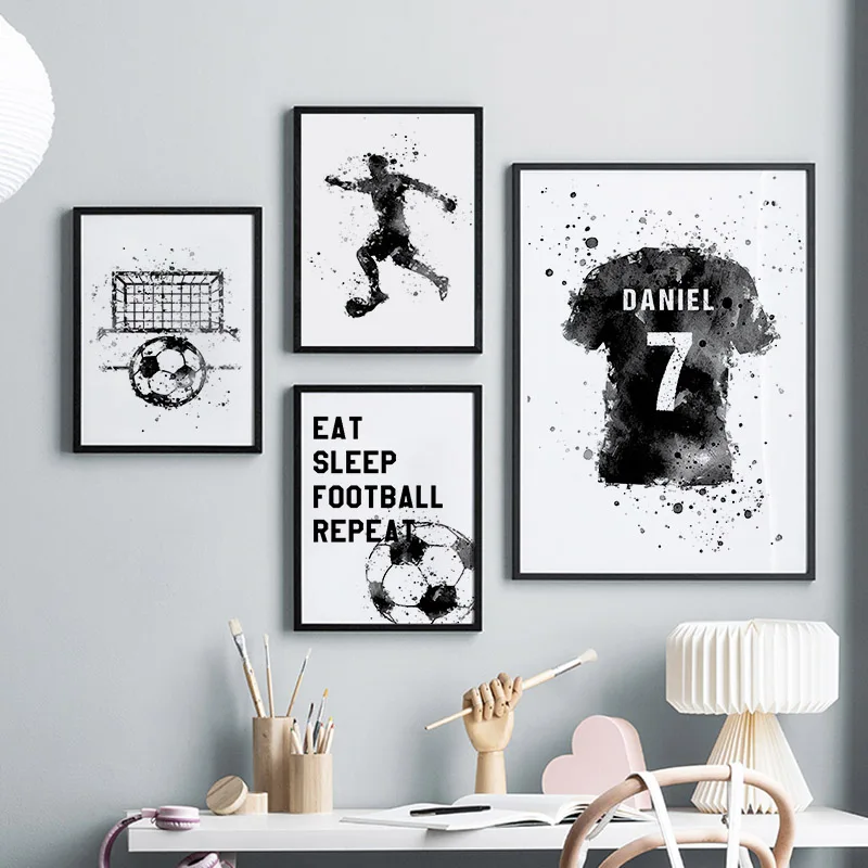 Wall Art Mural Soccer Jersey Shoes Custom Name Kids Football Club Canvas Painting Posters Print Pictures Baby Boys Bedroom Decor