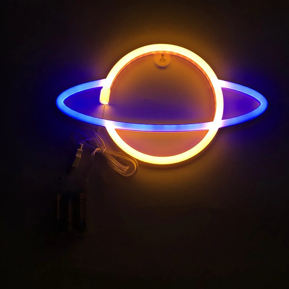 Night Light Battery/USB Operated LED Planet Neon Cosmic Modeling Light for Christmas Room Party Holiday Gift Bedroom Decoration