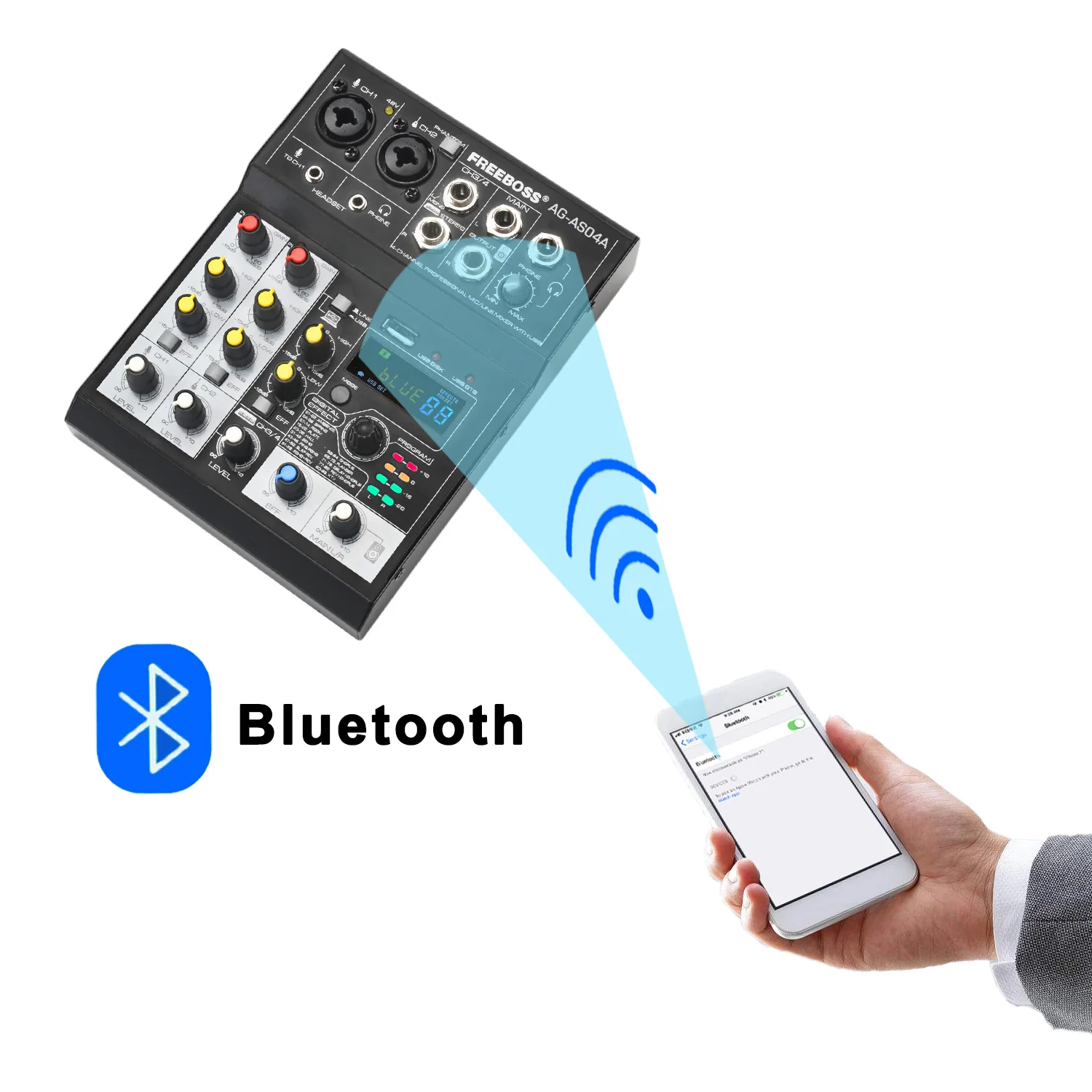 FREEBOSS AG-AS04A-B 4 canali 88 DSP Effects Mixing Console Smart Phone Computer Bluetooth USB Record Play Mixer Audio