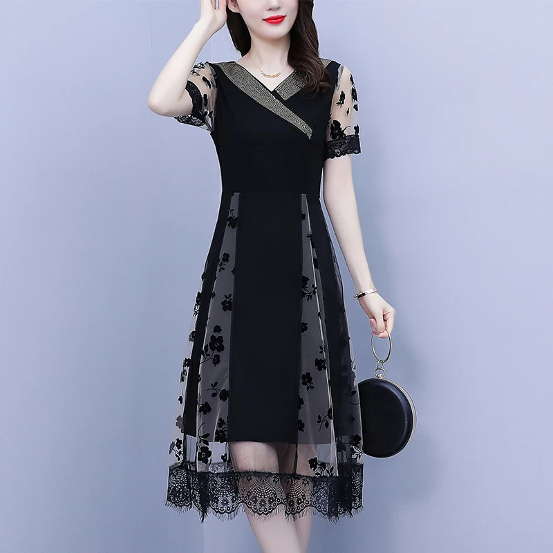 

Spirng Summer Black Patchwork Print Fake Two Piece Midi Dress Women Korean Vintage Prom Dress 2026 Elegant Bodycon Bandage Dress