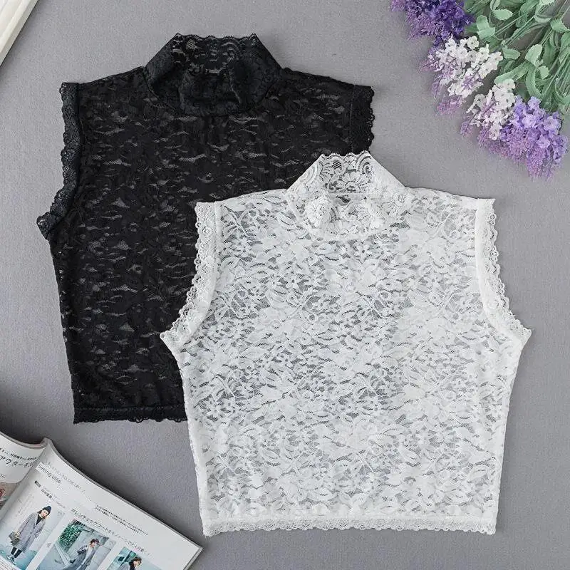 Ladies' Fake Collar Lace Base Half High Neck Multifunctional Decoration Shirt Collar Set Floral Edged Scarf Korean Style Fashion