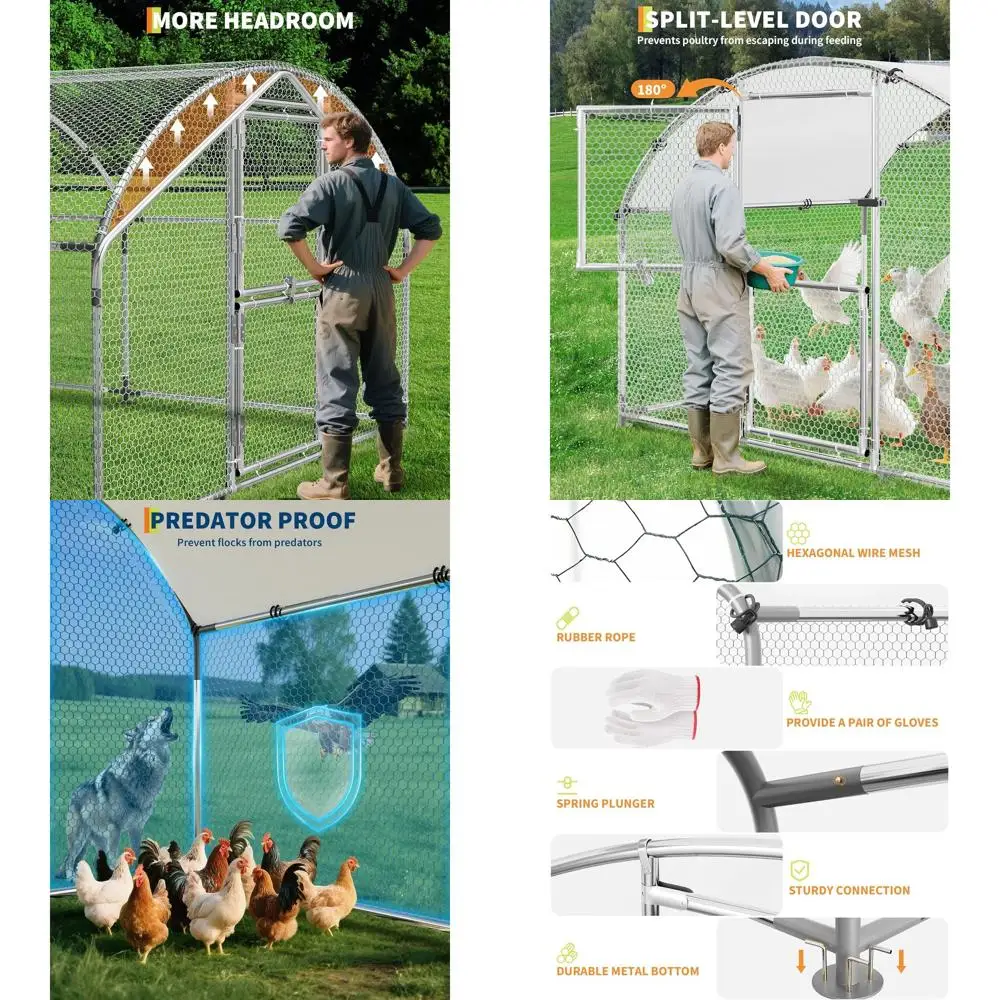 

Прочный металлический курятник с двойными дверцами доступа — удобное питание, 9,8x19,7x6,6 футов