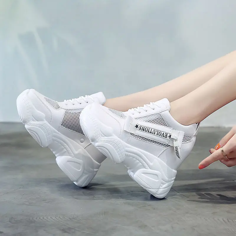 Harajuku damskie kliny buty sportowe dla kobiet zwiększenie 11CM Chunky Sneakers damskie oddychające siatki platformy obuwie 2022