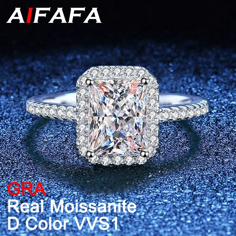 

AIFAFA Real 2 Carat D Color Moissanite Ring For Women S925 Sterling Silver Radiant Emerald Cut Engagement Wedding Band Jewelry