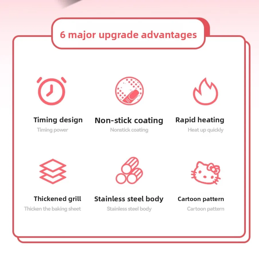 Macchina per waffle per gelato industriale commerciale antiaderente da 1600 W con macchina per fare waffle a forma di gatto a due gattini