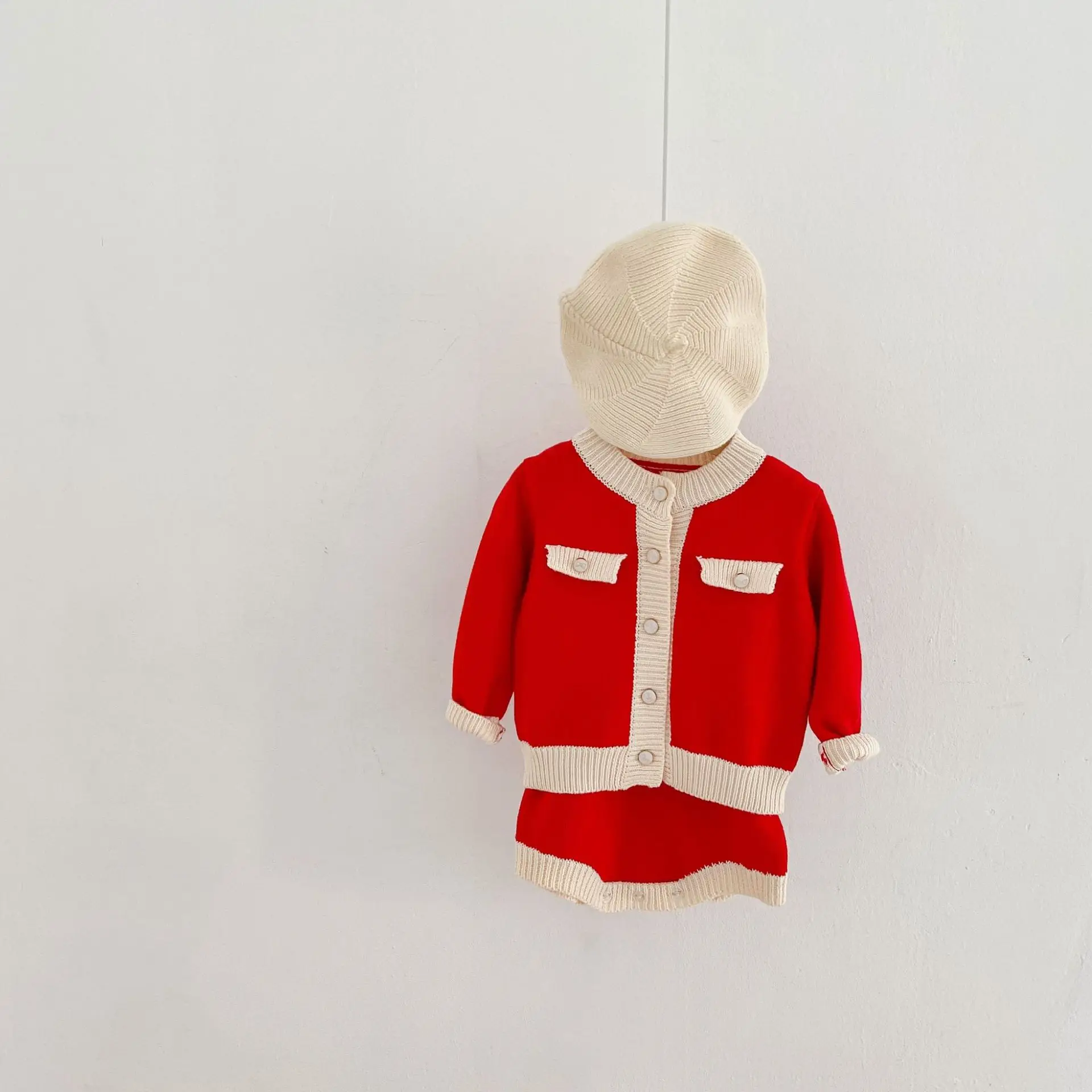 2022 spring clothes big red jump suit for baby girl cardigan coat + Hayi baby Hayi crawling suit two-piece single shot