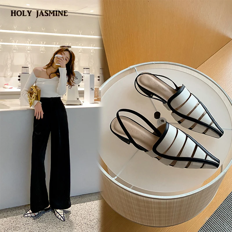 Fashion Women Sandals Cow Leather Arrival Fashion Summer Casual Shoes Pointed Toe Low Heels Beige 34-40 Sandals for Women 2022