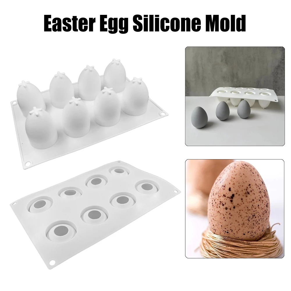 Easter Egg Silicone Mold Eight Holes Three-Dimensional Egg Shape Plaster Mold DIY Handmade Home Decoration for Easter Celebrate