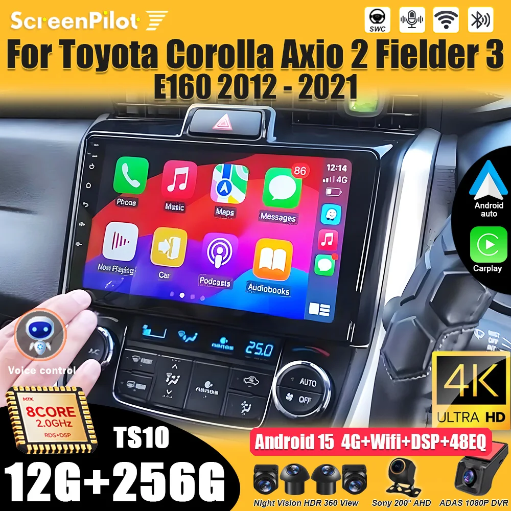Para Toyota Corolla Axio 2 Fielder 3 E160 2012 - 2020 2021 Reprodutor de Vídeo Multimídia Android 16 Carplay Tela Sensível ao Toque RDS 8 Núcleos