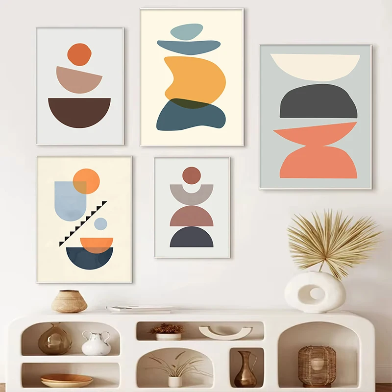 Colorful Stone Poster Balance Art Abstract Semicircle Stone Canvas Painting Wall Art Decoration Suitable for Living Room