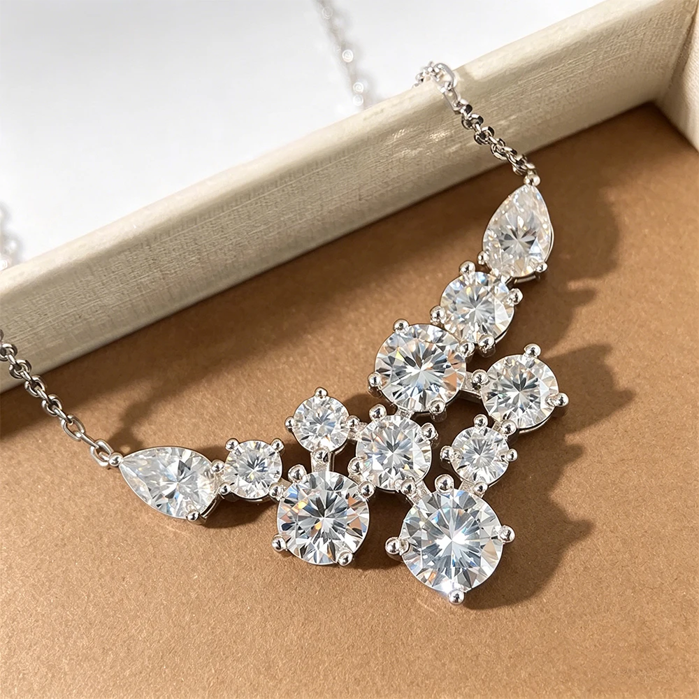 

4.8cttw Full Moissanite Pendant Necklace For Women Sparkling Round Pear Cut Diamond 925 Sterling Silver Wedding Neck Chain GRA
