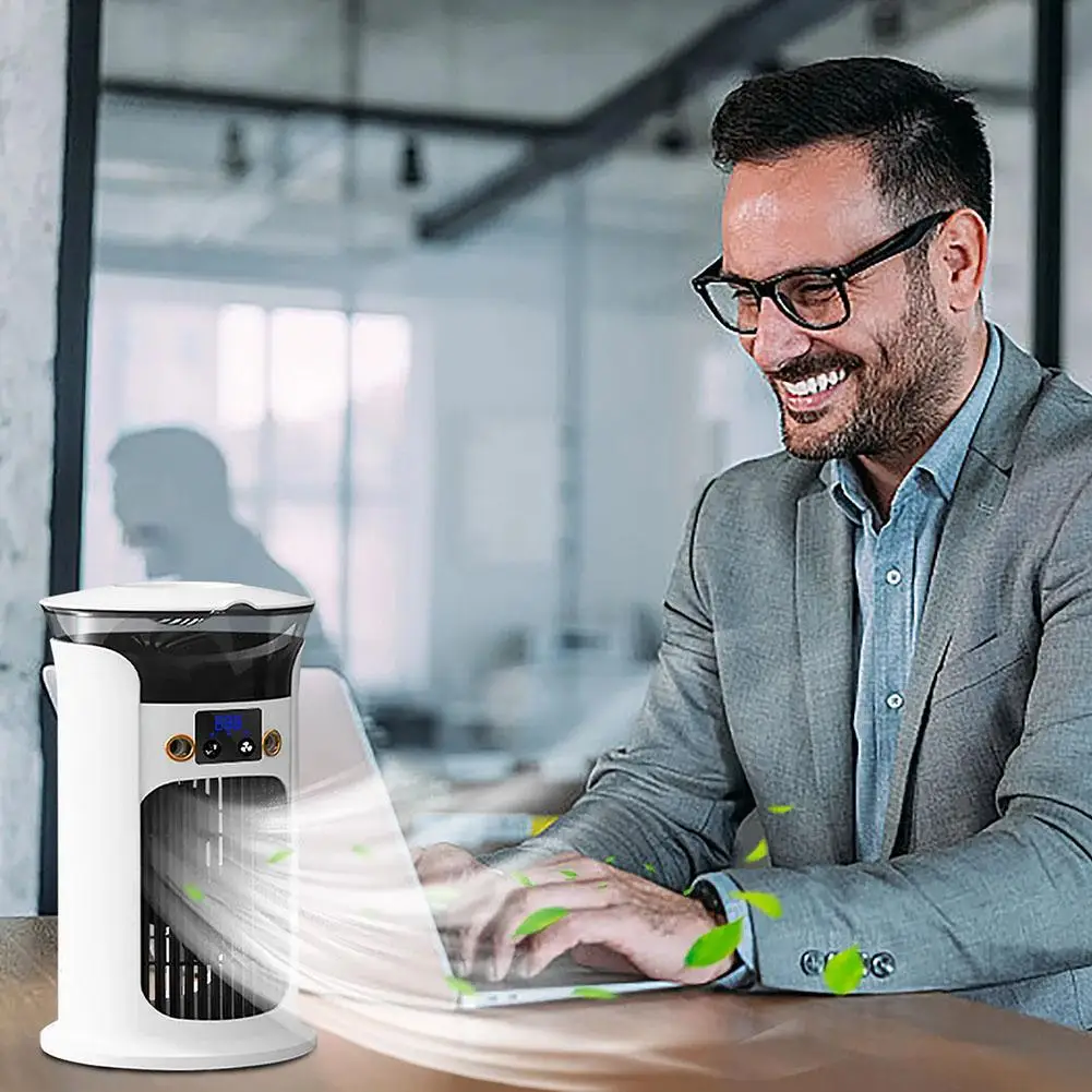 2025 جديد مروحة سطح المكتب المحمولة مبرد الهواء متعددة الوظائف مكيف الهواء مروحة USB قابلة للشحن كتم المحمولة للتبريد الشخصي