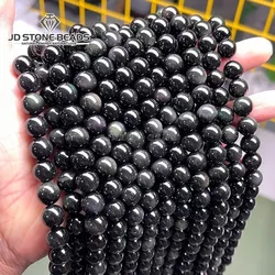 5A Smooth Natural Stone Beads Black Obsidian Round Loose Spacer Bead For Jewelry Making DIY Charm Bracelets Necklace Accessories