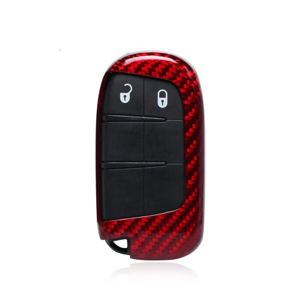 

Fob Key Case Cover For Jeep Dodge Cherokee Renegade Auto Remote Real Carbon Fiber Black/Red Shell Cap