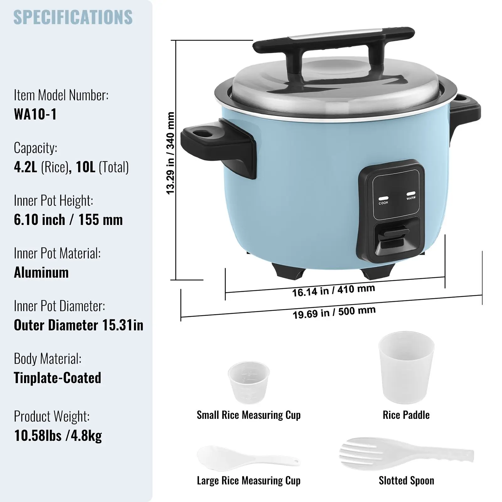 Commercial Rice Cooker, 60-Cup Rice Cooker, 13.74 Qt / 13 Liter Large Rice Cooker and Warmer with Nonstick Inner Pot, Fast Cooking and 24-Hour Keep Warm, with Rice Cup and Paddle, for Restaurant