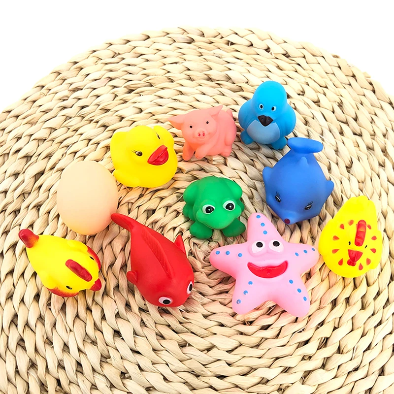 10 Pcs/set Baby Bath Toys Finding Fish Kids Float Spray Water Squeeze Aqua Soft Rubber Bathroom Play Animals Bath Figure Toy