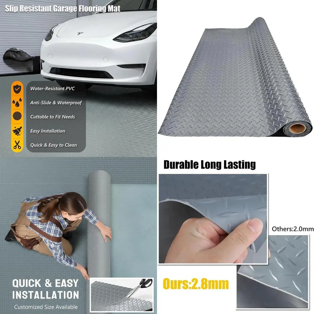 

Thickened PVC Garage Floor Mat, Heavy-Duty Waterproof Non-Slip Protector for Cars, Trailers, SUVs, Basements, Gyms (Gray) - 6ft